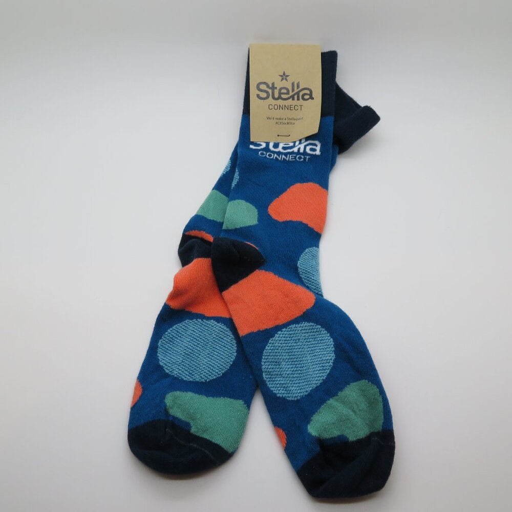 Stella Connect Crew Socks Blue Colorful Pattern NWT